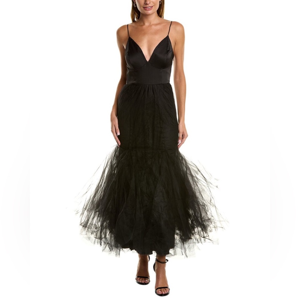 NWT Hutch Anthropologie Lucia V-Neck Tulle Maxi Black Dress Size 6 - Picture 15 of 15
